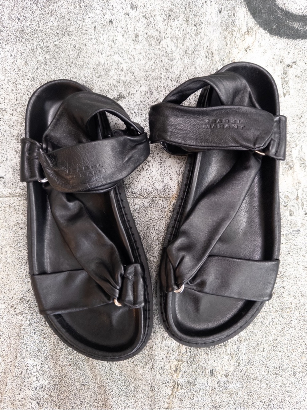 Isabel Marant Naori T-Strap Grip Sandals Black Calf Leather, Size 40, US 10 - Picture 7 of 14